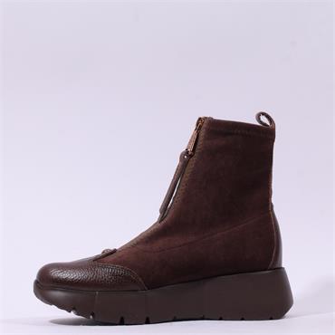 Hispanitas Montana Frontzip Wedge Boot - Brown Suede